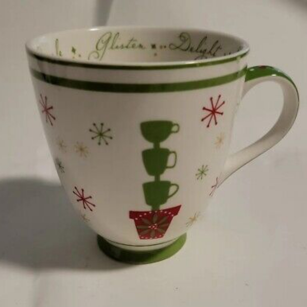 Starbucks 2006 Holiday Footed Coffee Mug Topiary Dazzle Glisten Delight 16 Oz